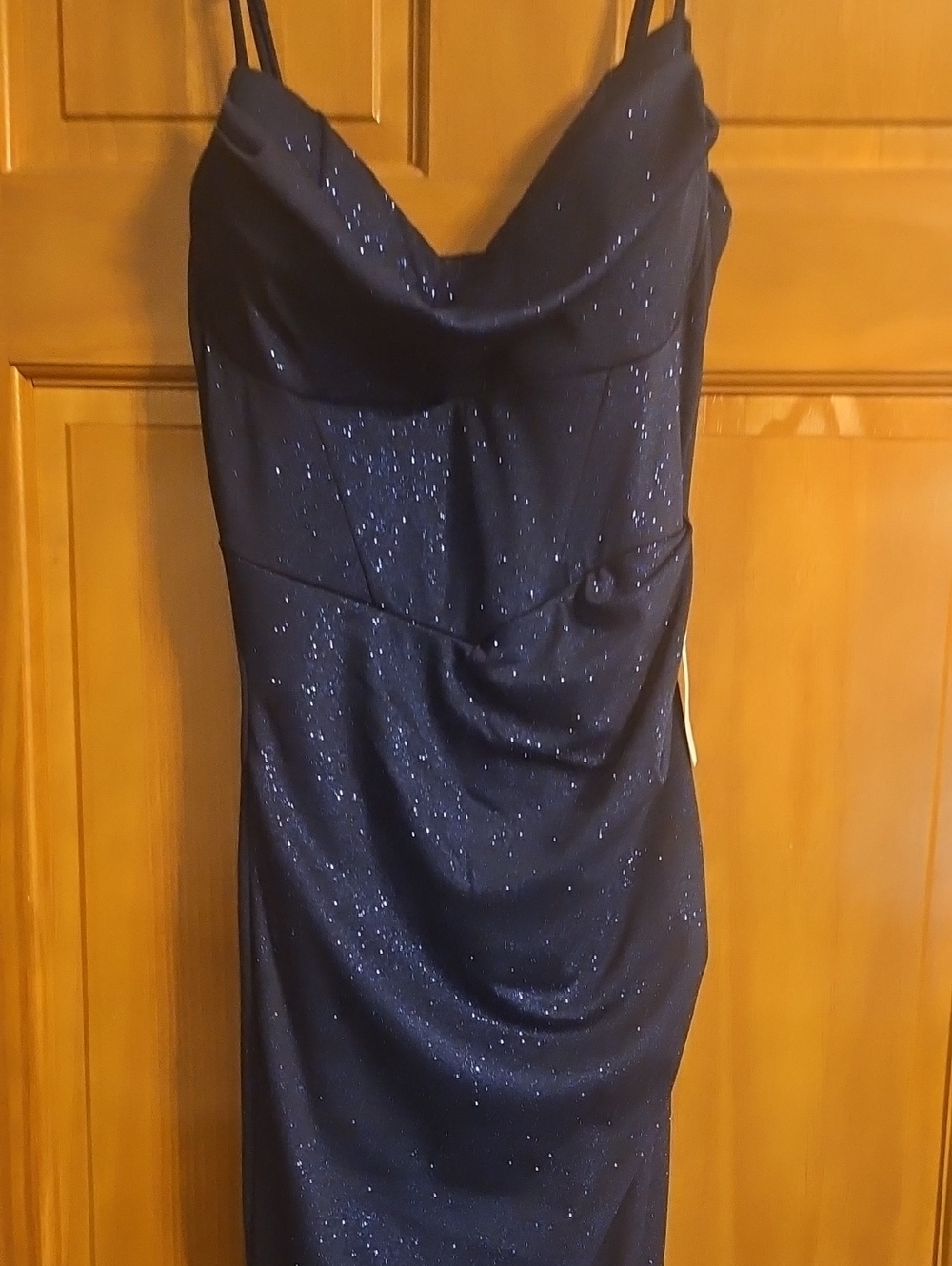 Elegant Navy Sparkle Cowl Neck Evening/prom/homecoming Dress